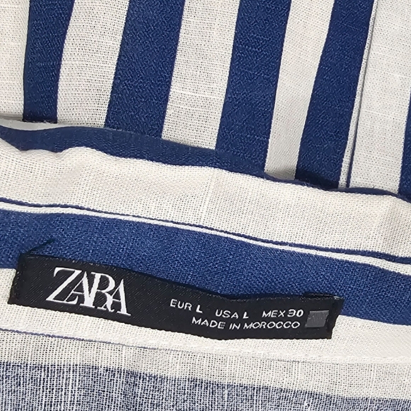 Zara Navy White Striped Linen Blend  Belted Midi Dress - Picture 8 of 9